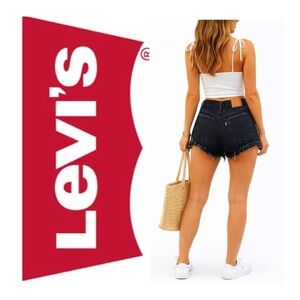 LEVI’S 501 Black Ripped Hi Rise Jean Shorts